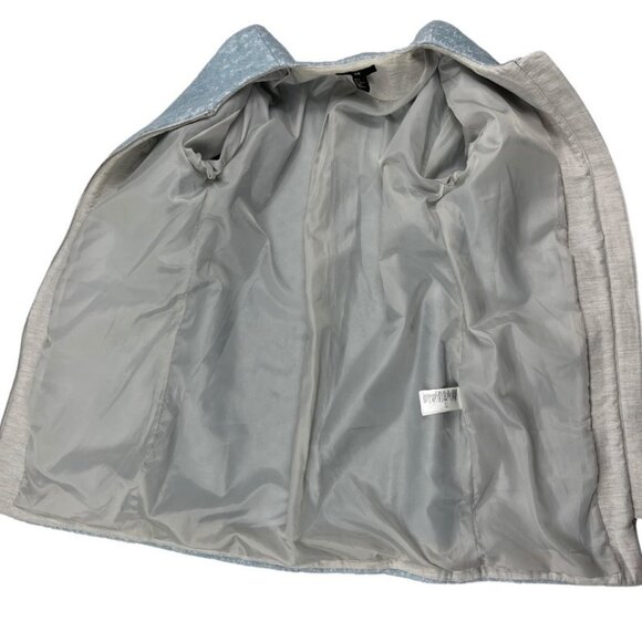 H&M Womens 3/4 Sleeve Wool Blend Boucle Fully Lined Blue Collarless Coat Size 6 - Picture 4 of 16